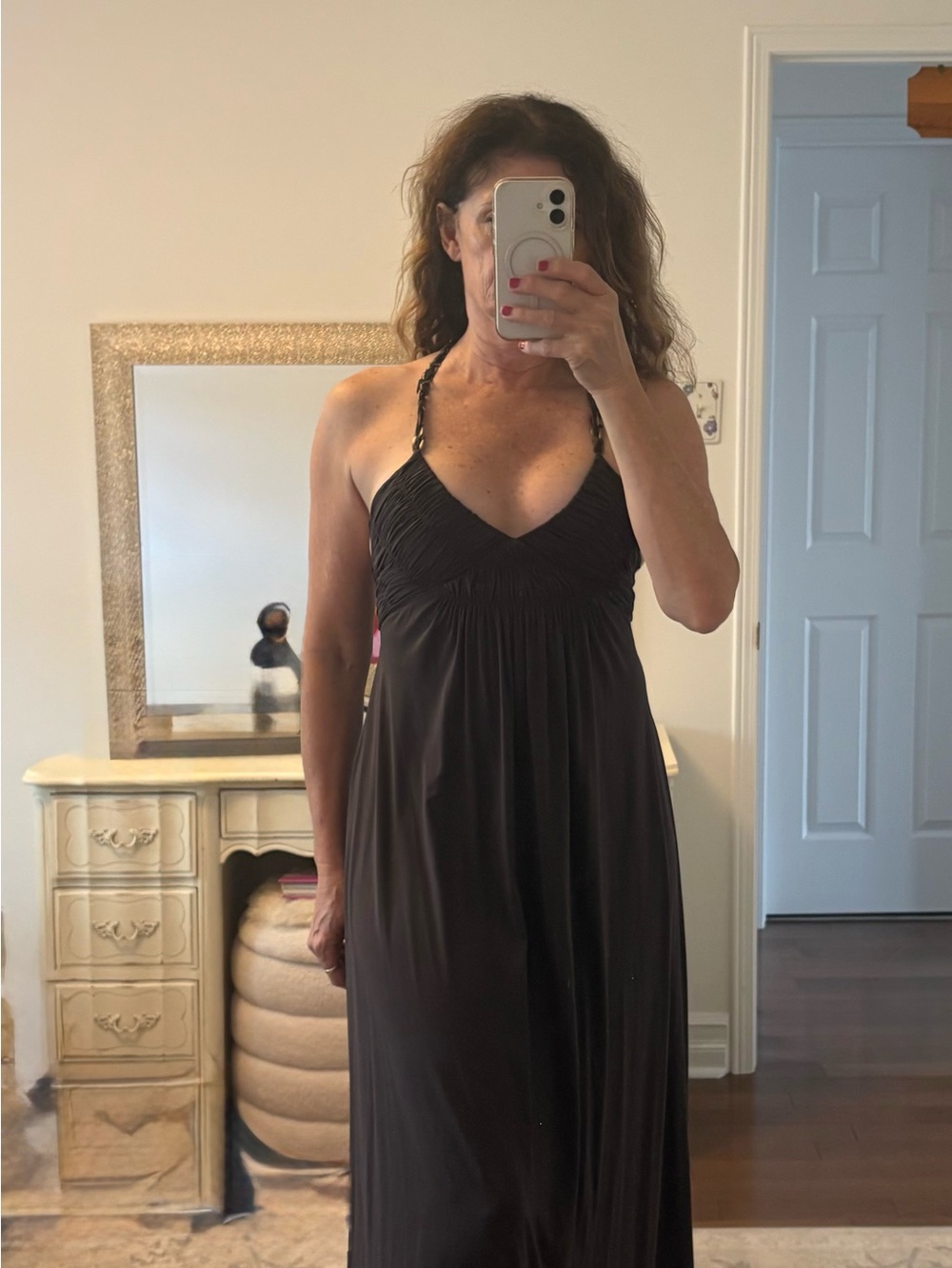 BCBGMaxAzria Black Halter Ruched Maxi Dress